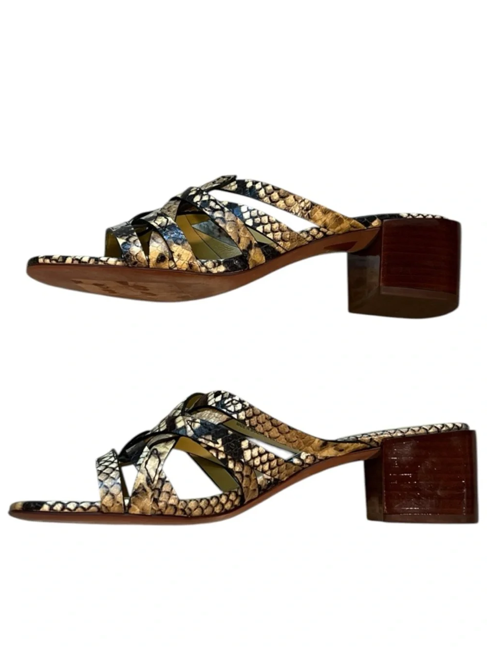 Tory Burch Basketweave Block Heel Snake Print Leather Sandals - NWT NEW
